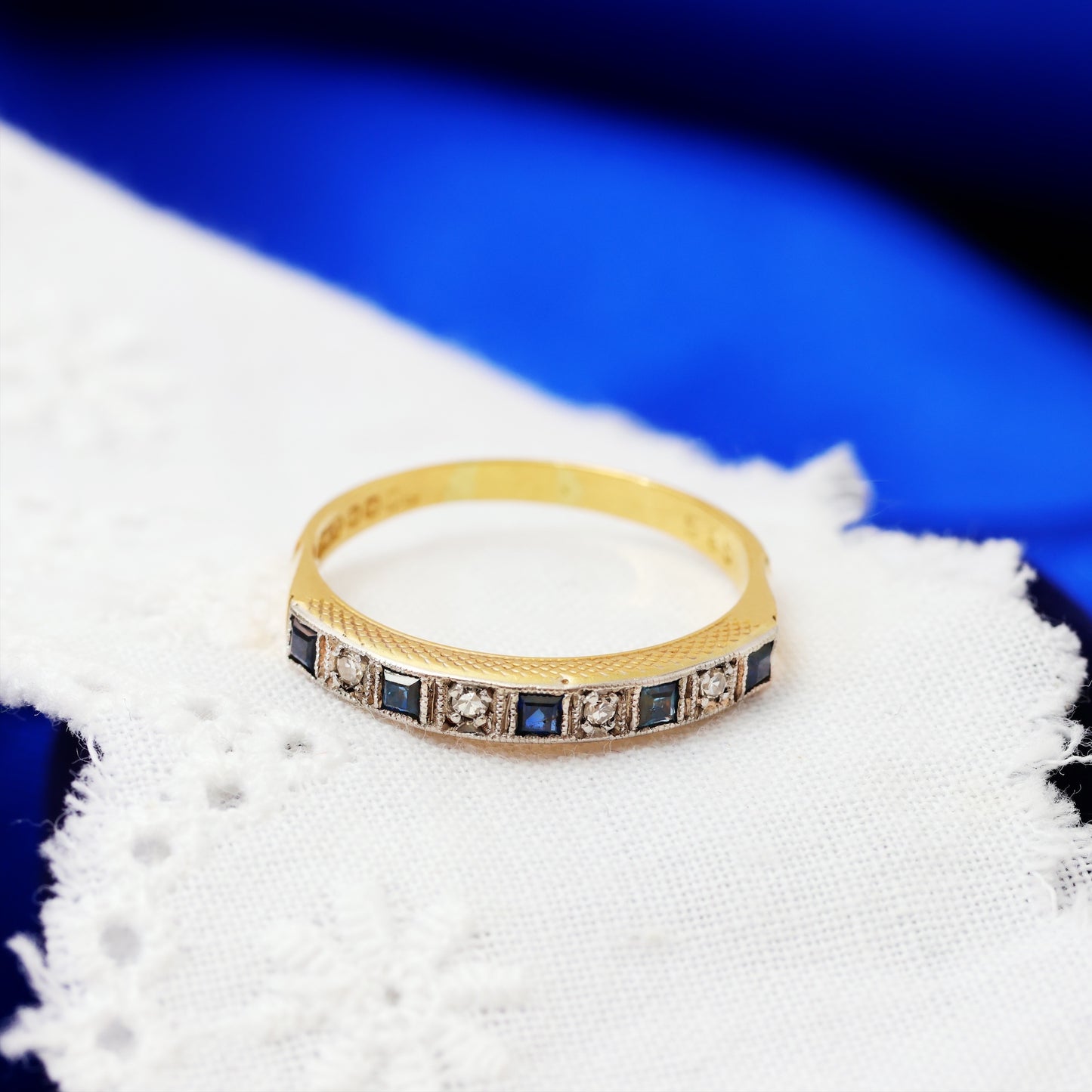 Nice Quality Vintage Sapphire & Diamond Half Eternity Ring