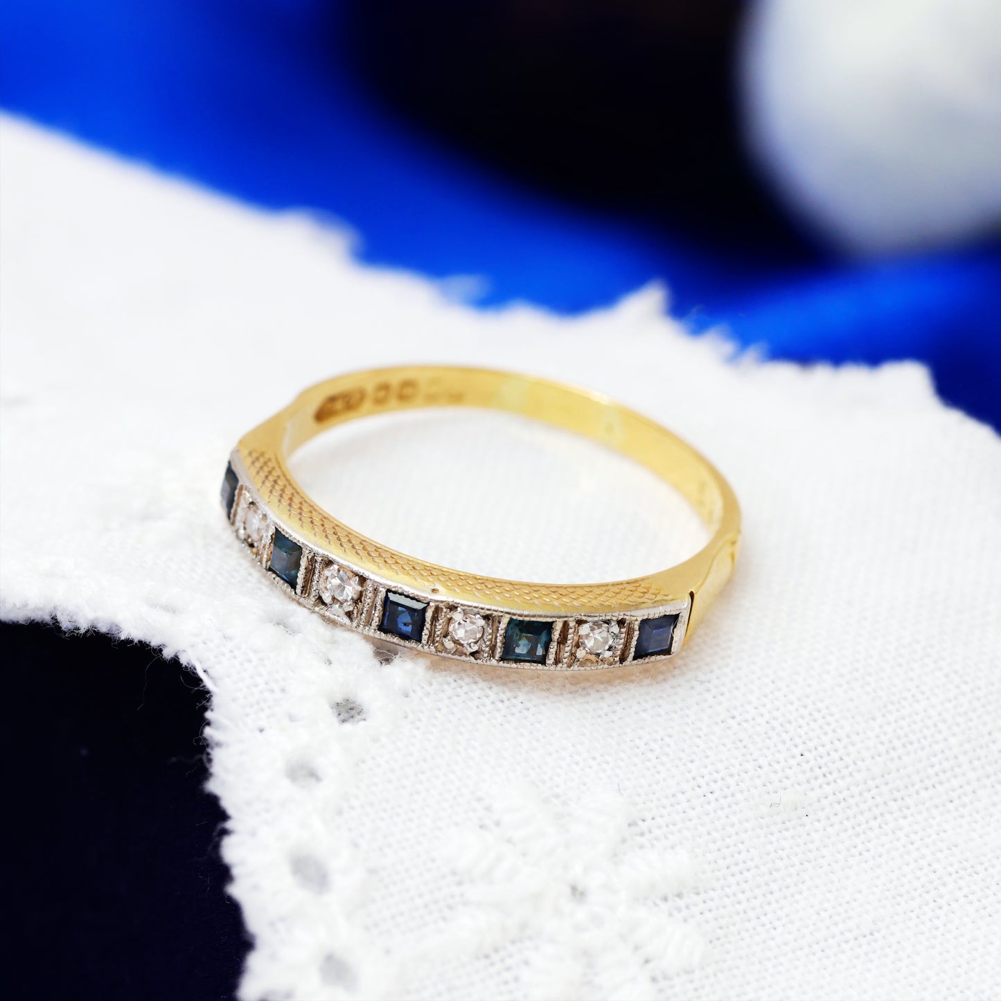 Nice Quality Vintage Sapphire & Diamond Half Eternity Ring