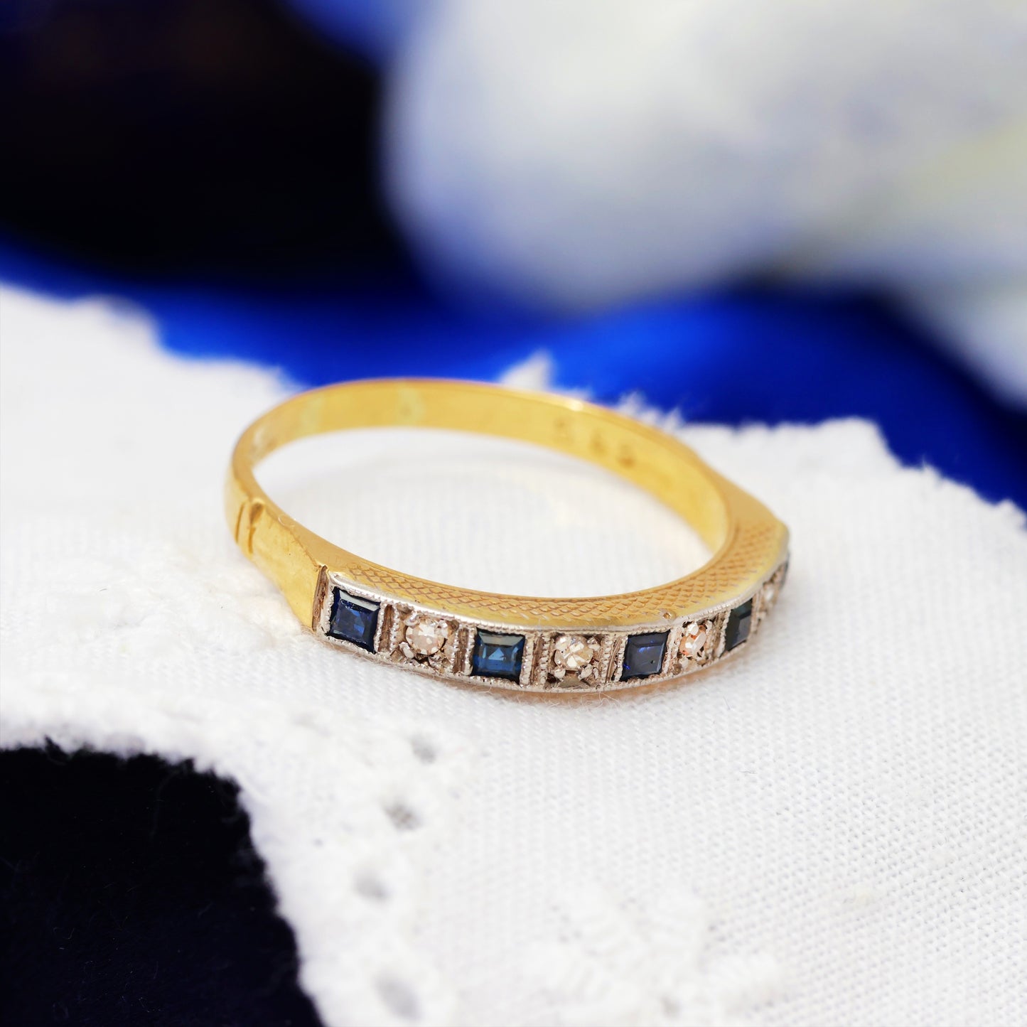 Nice Quality Vintage Sapphire & Diamond Half Eternity Ring