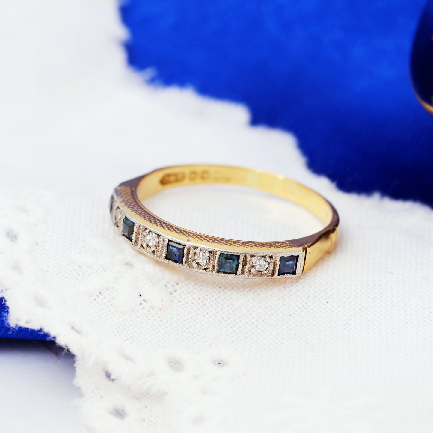 Nice Quality Vintage Sapphire & Diamond Half Eternity Ring