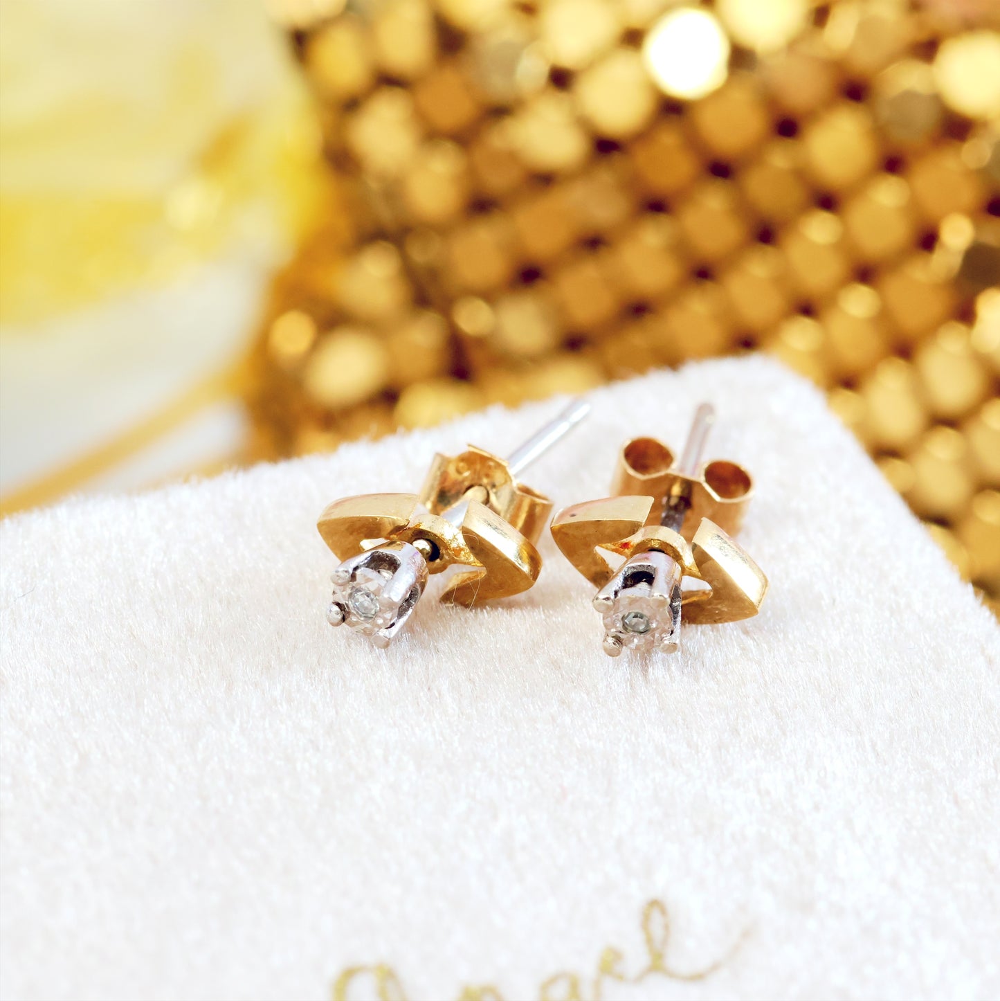 Directional Vintage Diamond Stud Earrings