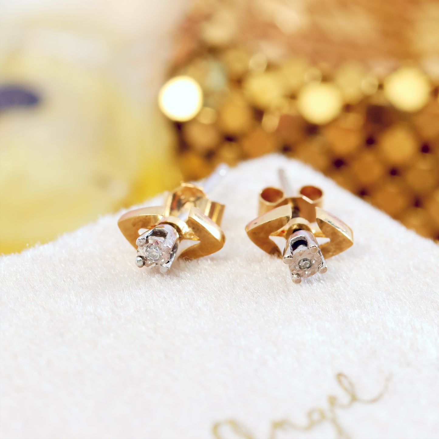 Directional Vintage Diamond Stud Earrings