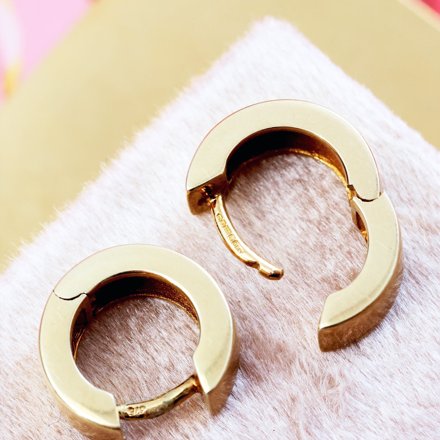 Vintage Squared 9ct Gold Huggie Hoop Earrings