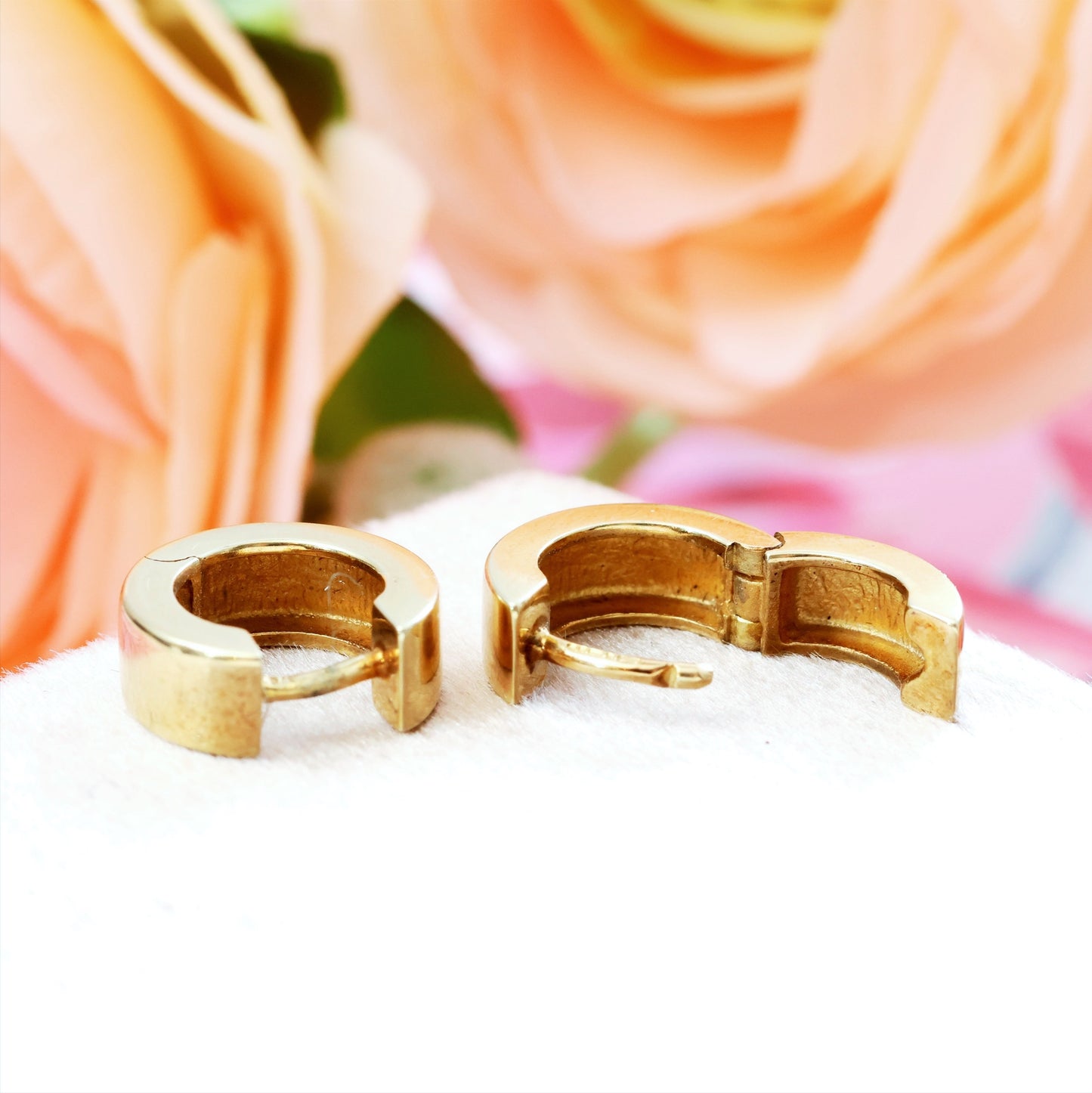 Vintage Squared 9ct Gold Huggie Hoop Earrings