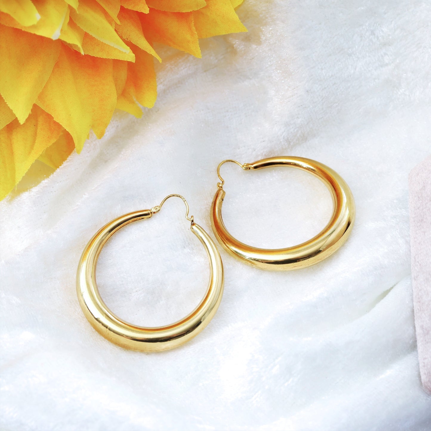 Impressive 9ct Gold Crescent Hoop Earrings