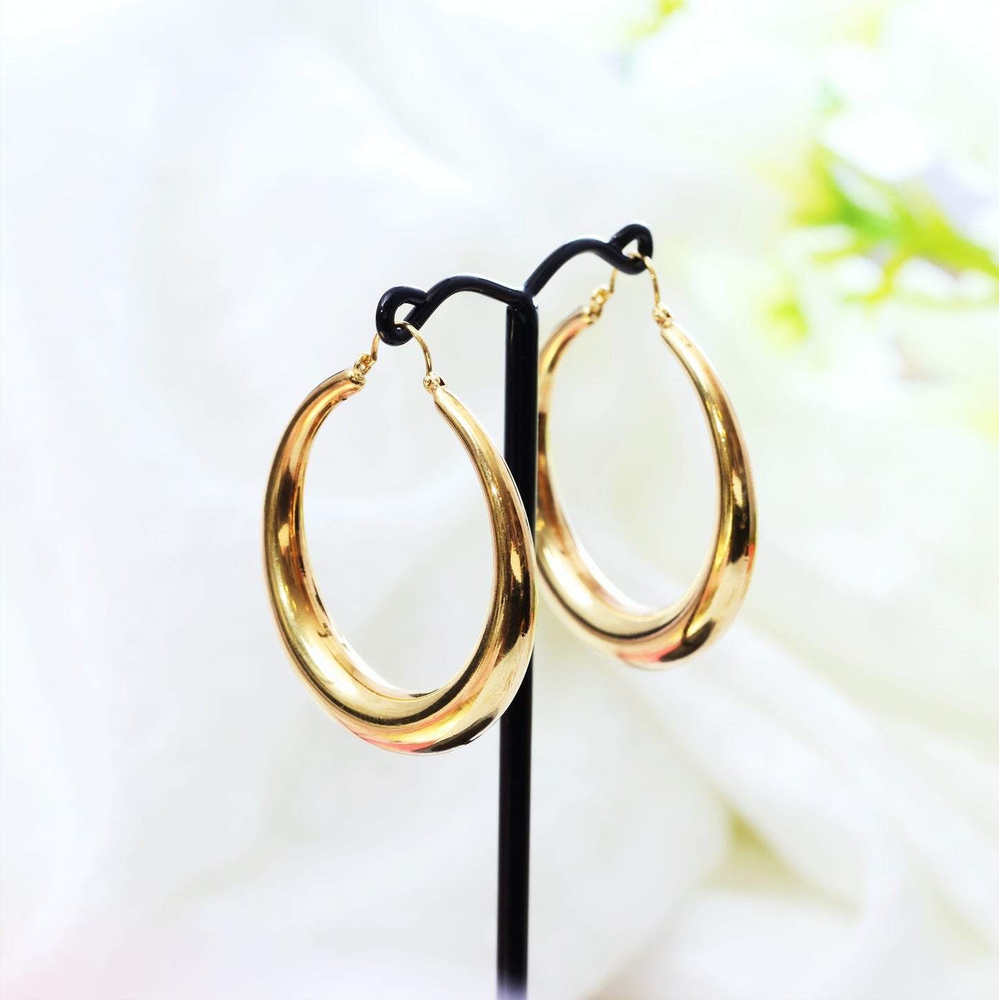 Impressive 9ct Gold Crescent Hoop Earrings