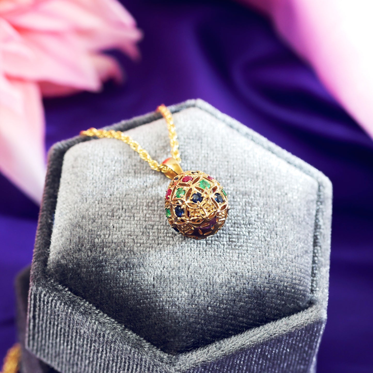 Vintage Allure! Emerald, Sapphire & Ruby Egg Pendant