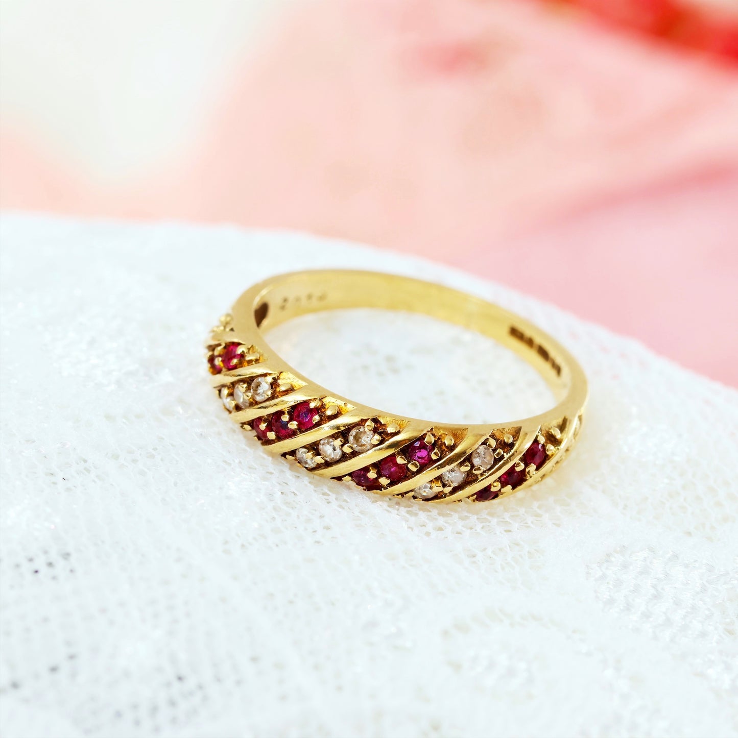 Vintage Date 1991 Ruby & Diamond Band Ring
