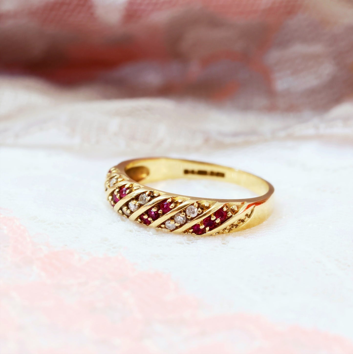 Vintage Date 1991 Ruby & Diamond Band Ring