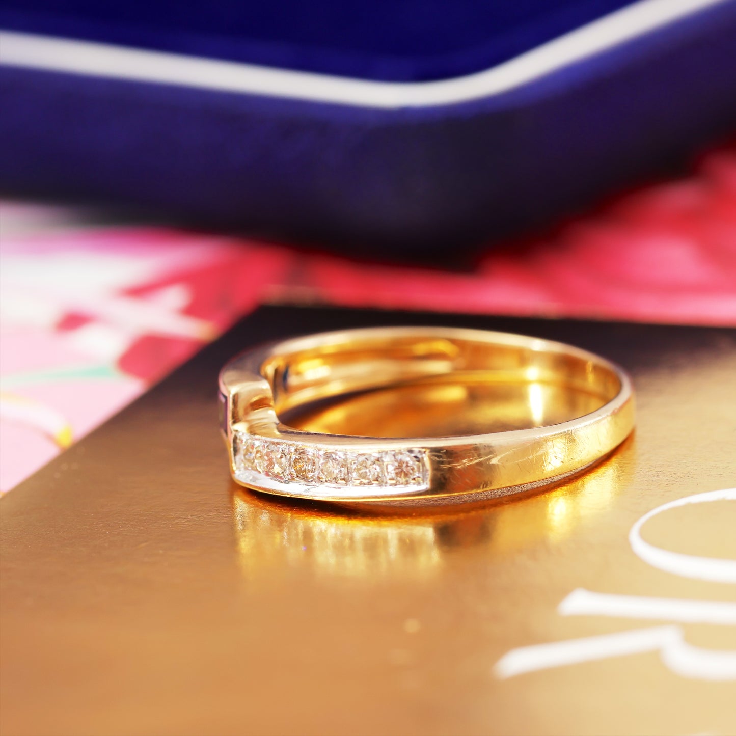 Stylish Asymmetry! Date 1994 Sapphire & Diamond Ring