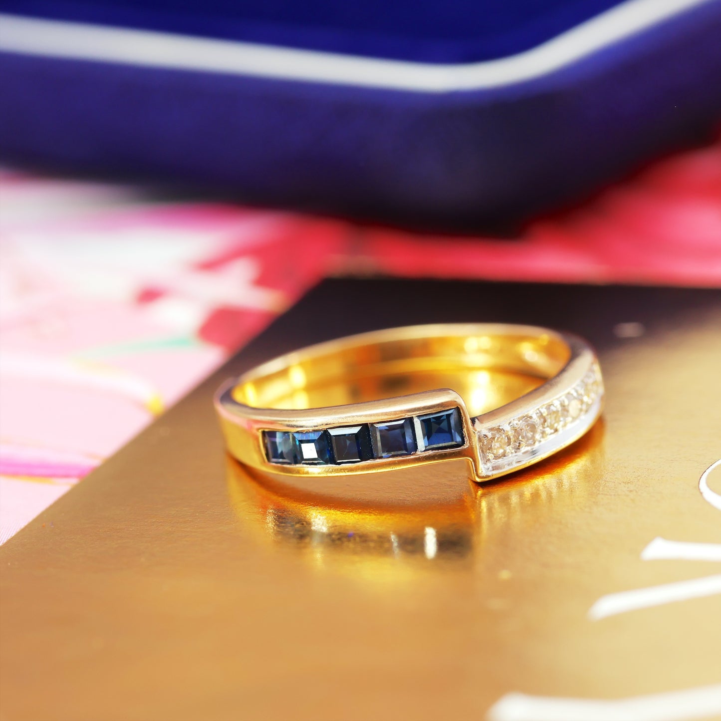 Stylish Asymmetry! Date 1994 Sapphire & Diamond Ring