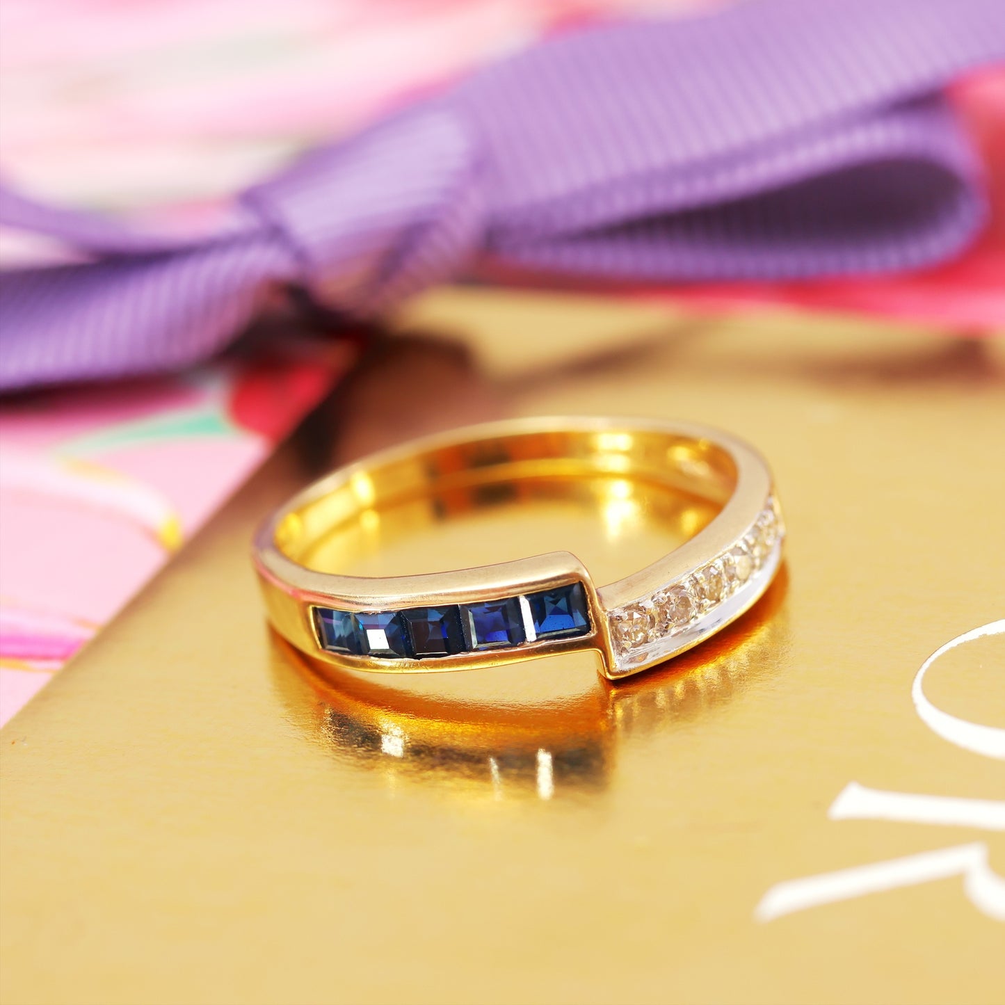 Stylish Asymmetry! Date 1994 Sapphire & Diamond Ring