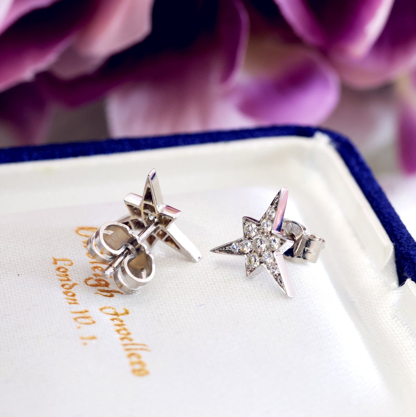 Vintage Diamond Sprinkled Starburst Stud Earrings