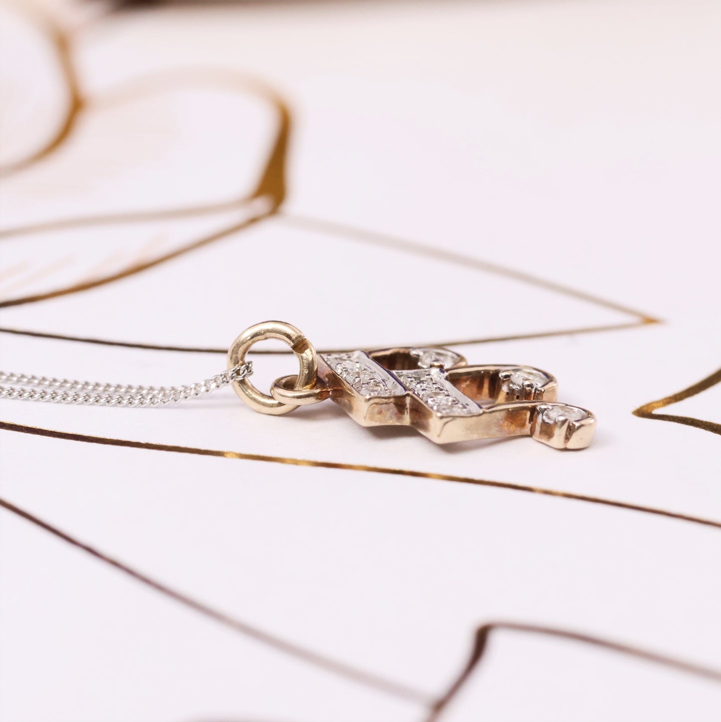 Vintage Diamond Musical Note Pendant Necklace