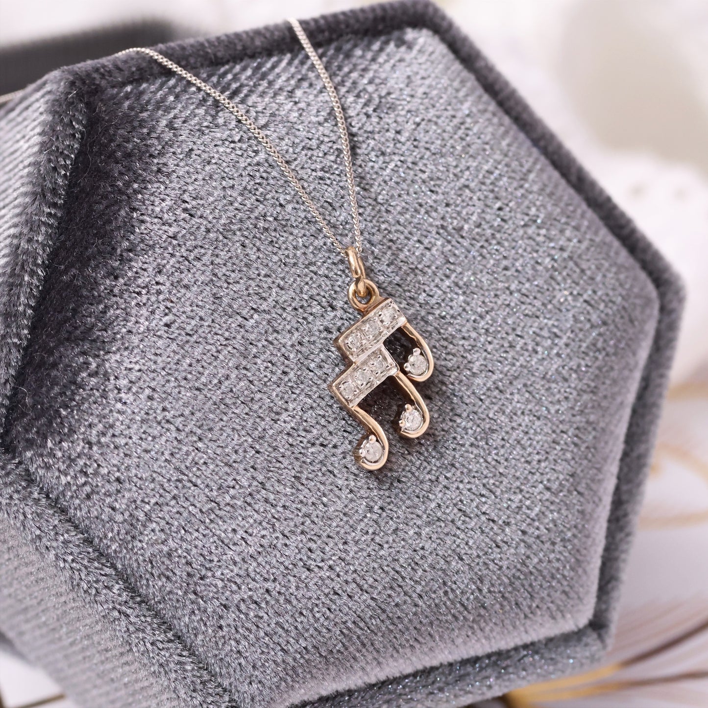 Vintage Diamond Musical Note Pendant Necklace