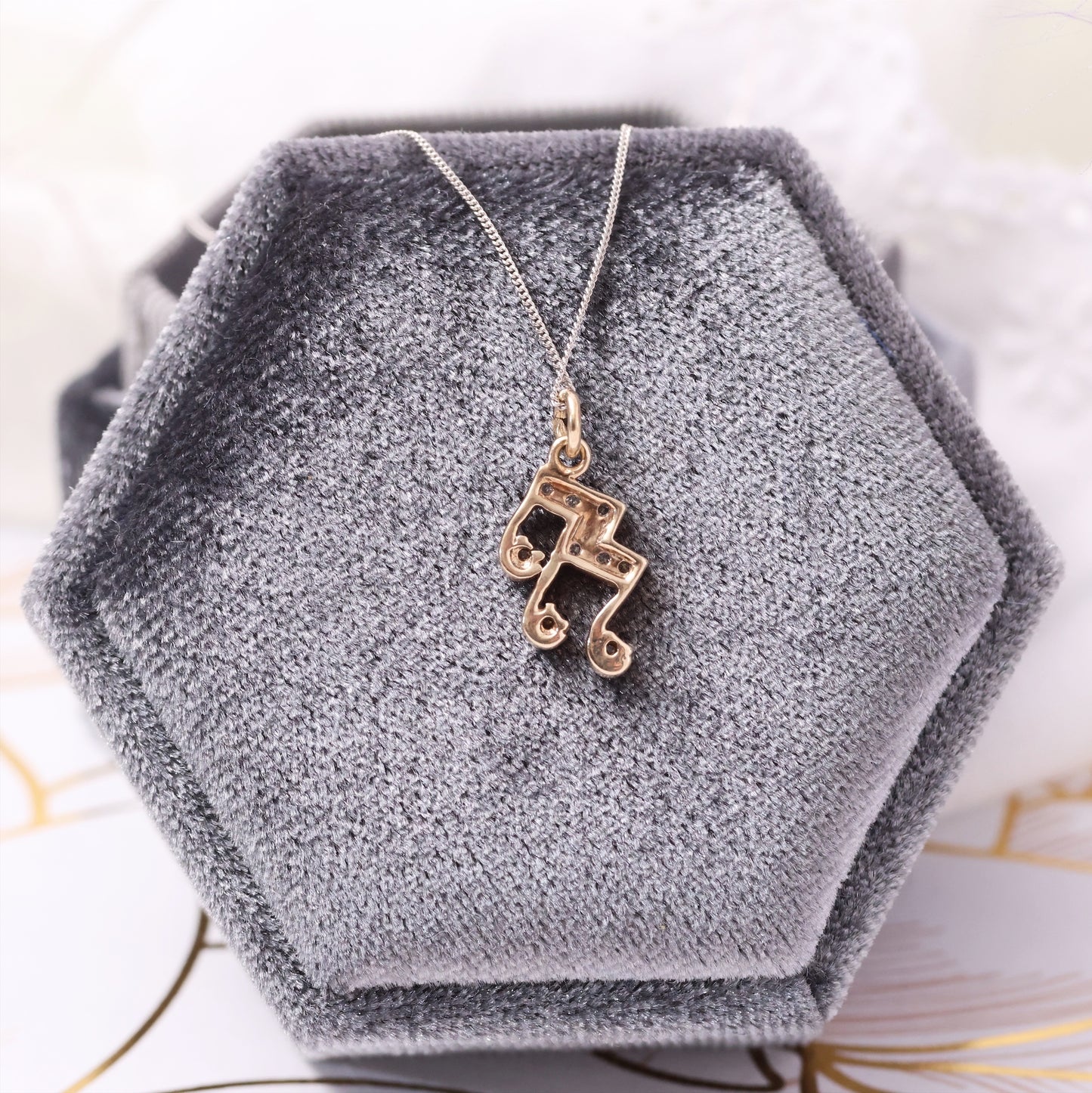 Vintage Diamond Musical Note Pendant Necklace