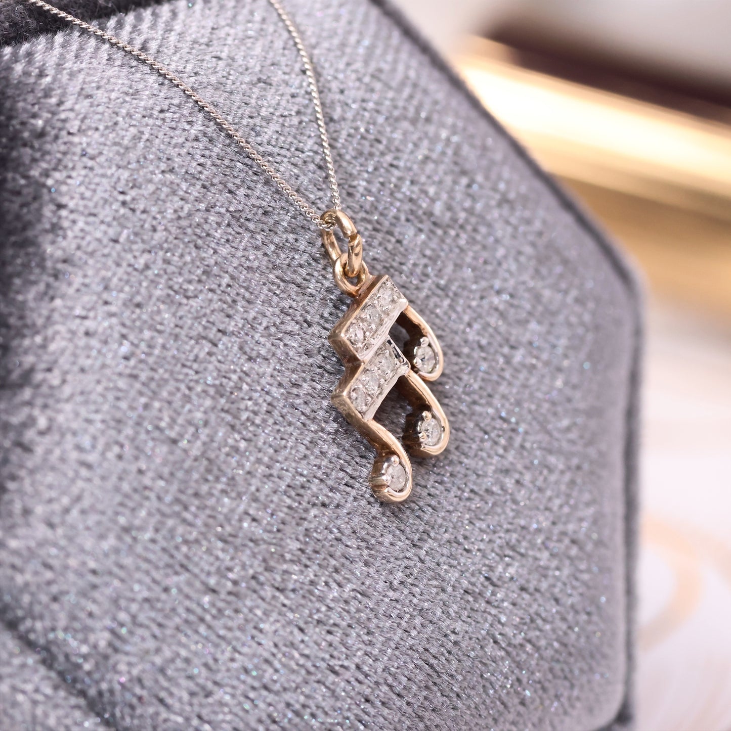 Vintage Diamond Musical Note Pendant Necklace