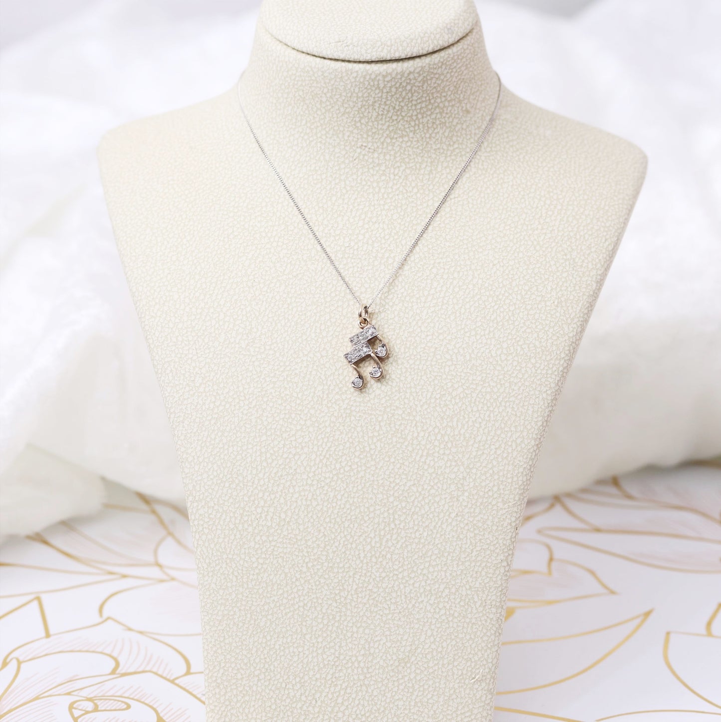 Vintage Diamond Musical Note Pendant Necklace