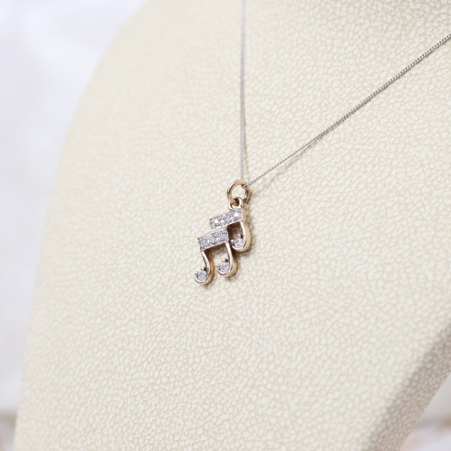 Vintage Diamond Musical Note Pendant Necklace