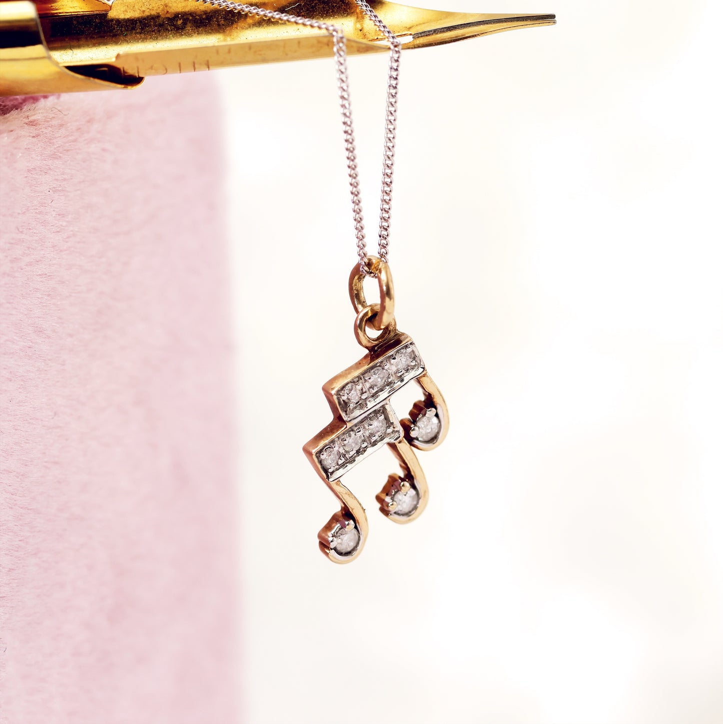Vintage Diamond Musical Note Pendant Necklace