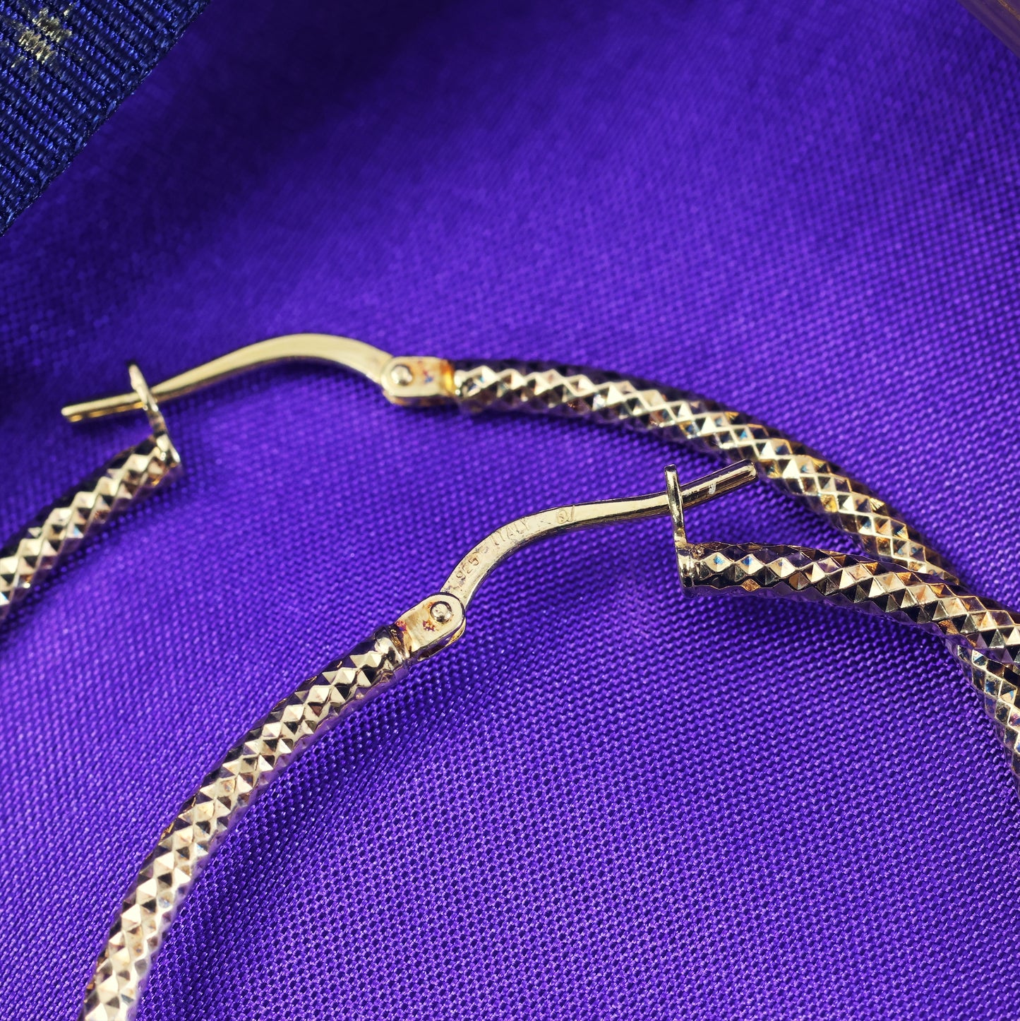 Vintage Italian Silver Gilt Gold Hoop Earrings