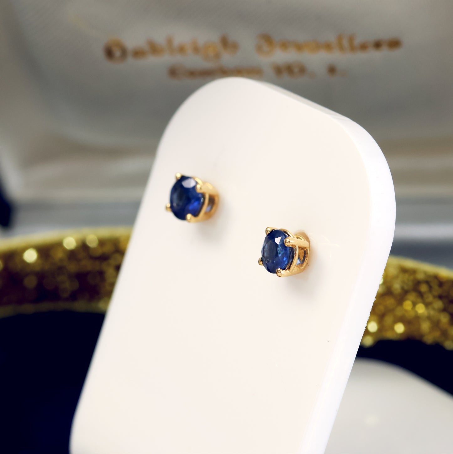 Gorgeous Vintage Bright Blue Sapphire Stud Earrings