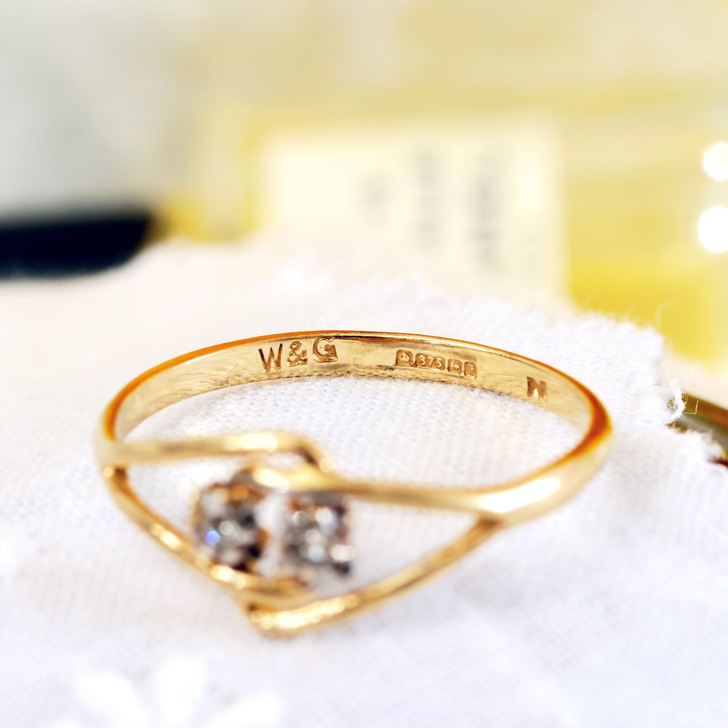 Vintage Date 1980 Modernist Diamond Gold Engagement Ring