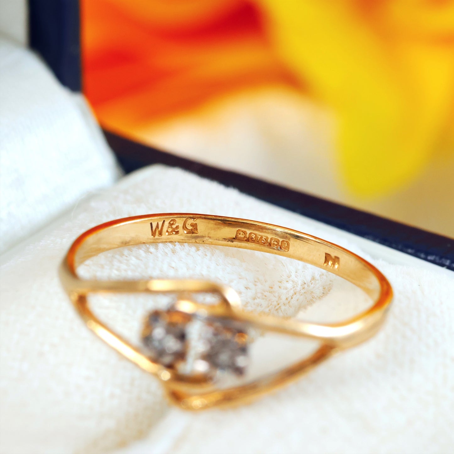 Vintage Date 1980 Modernist Diamond Gold Engagement Ring