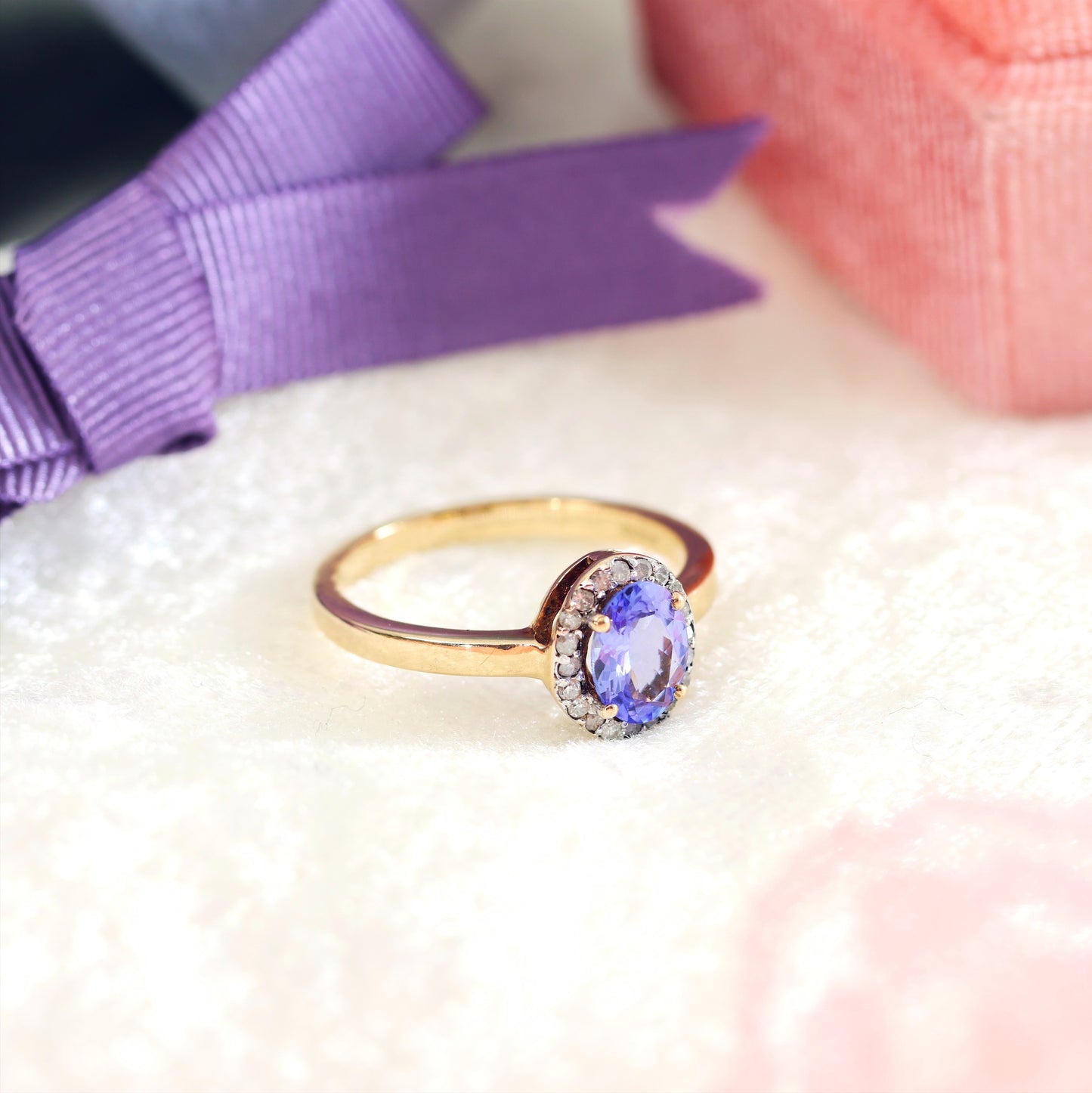 Vintage Lilac Ceylon Sapphire & Diamond Cluster Engagement Ring