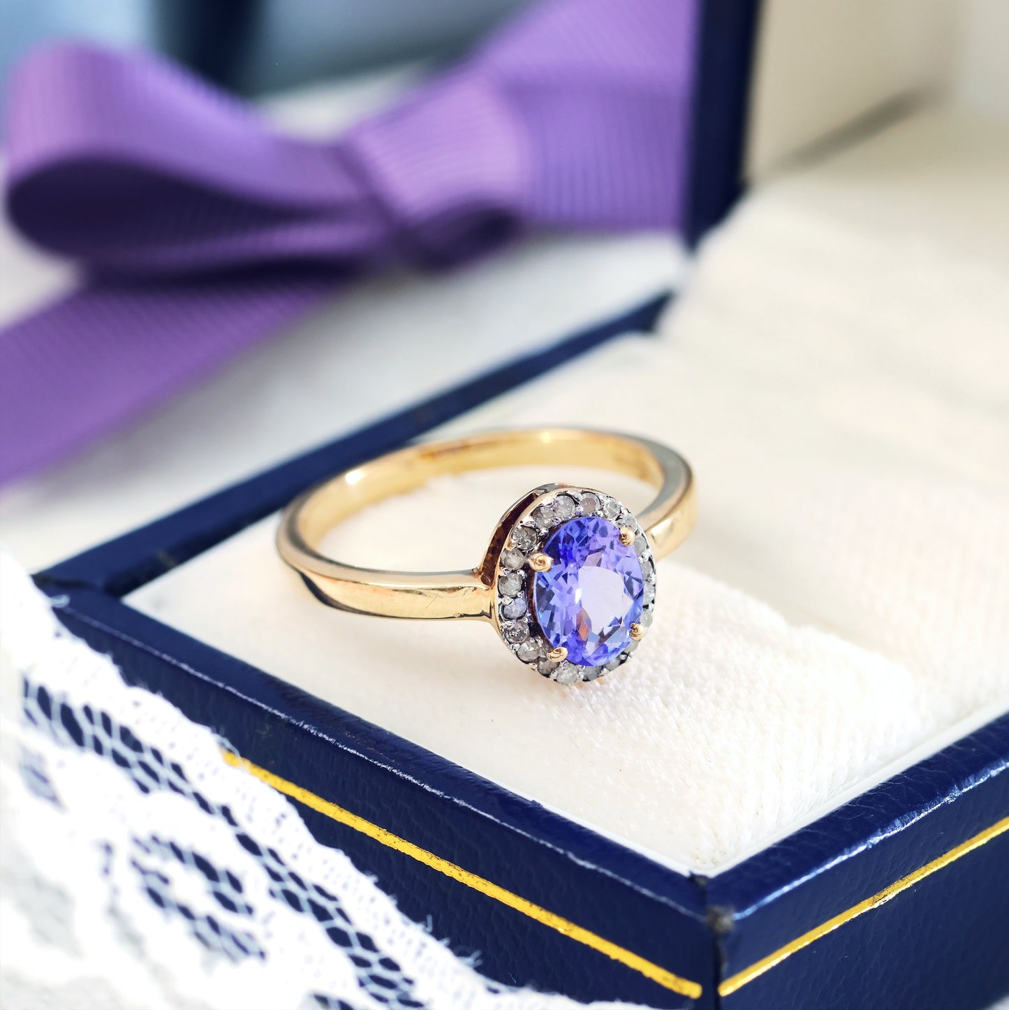 Vintage Lilac Ceylon Sapphire & Diamond Cluster Engagement Ring