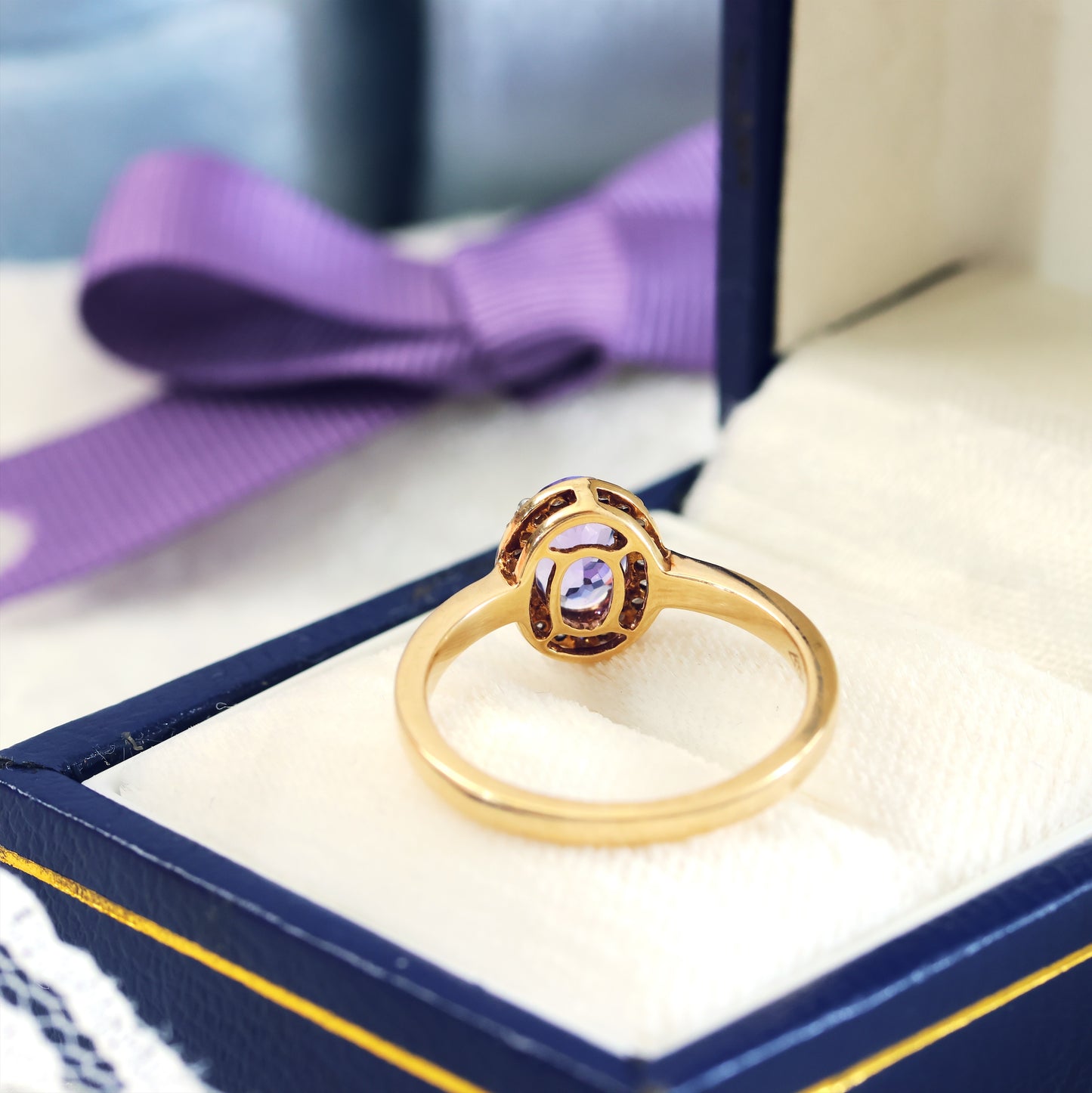 Vintage Lilac Ceylon Sapphire & Diamond Cluster Engagement Ring