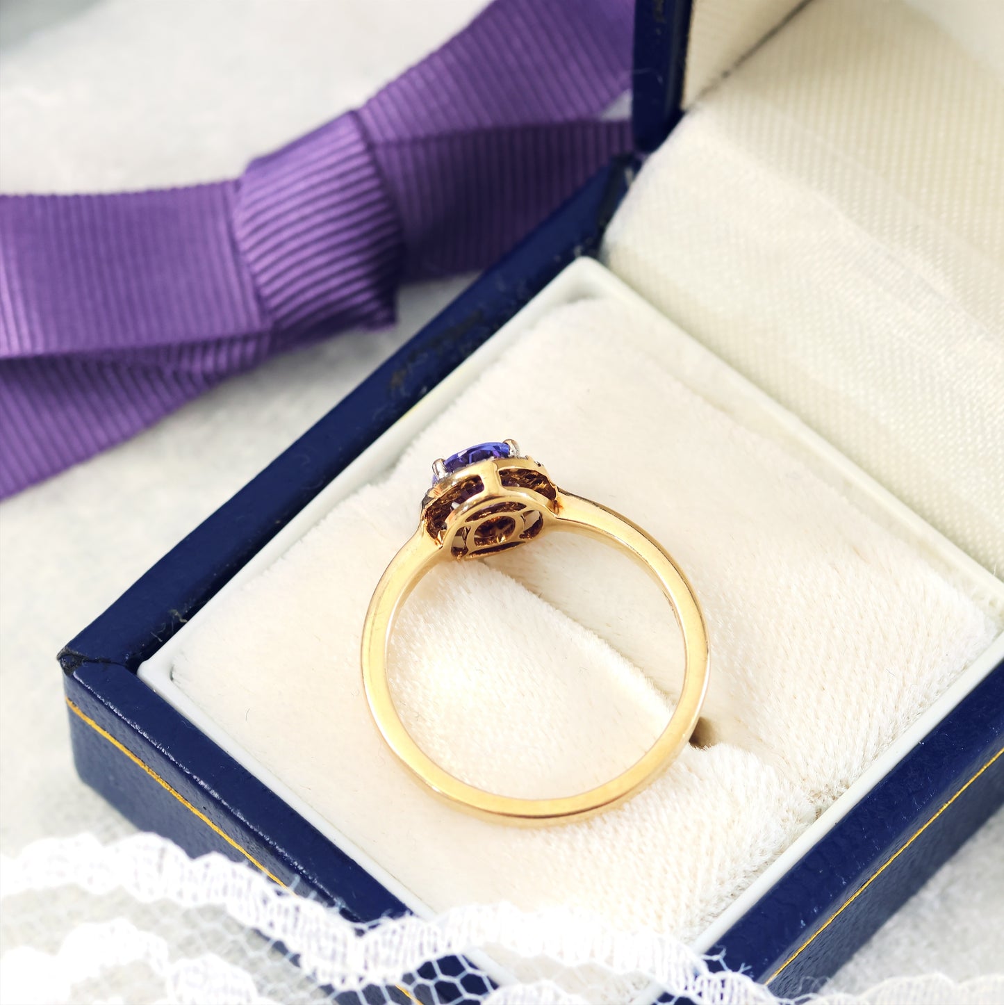 Vintage Lilac Ceylon Sapphire & Diamond Cluster Engagement Ring
