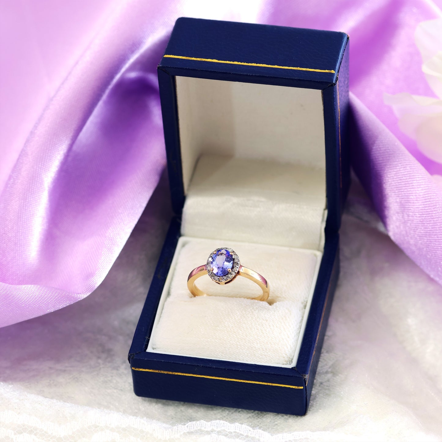 Vintage Lilac Ceylon Sapphire & Diamond Cluster Engagement Ring
