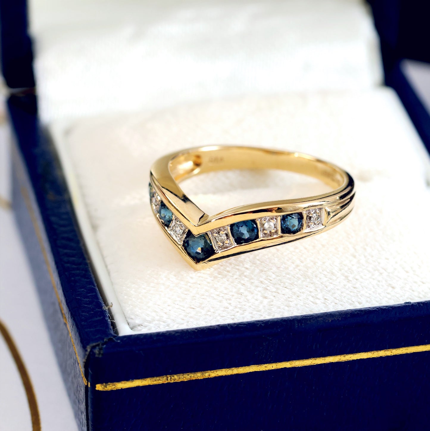 Vintage Sapphire and Diamond Wishbone Ring