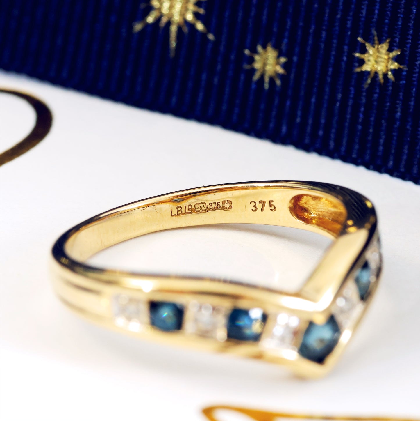 Vintage Sapphire and Diamond Wishbone Ring