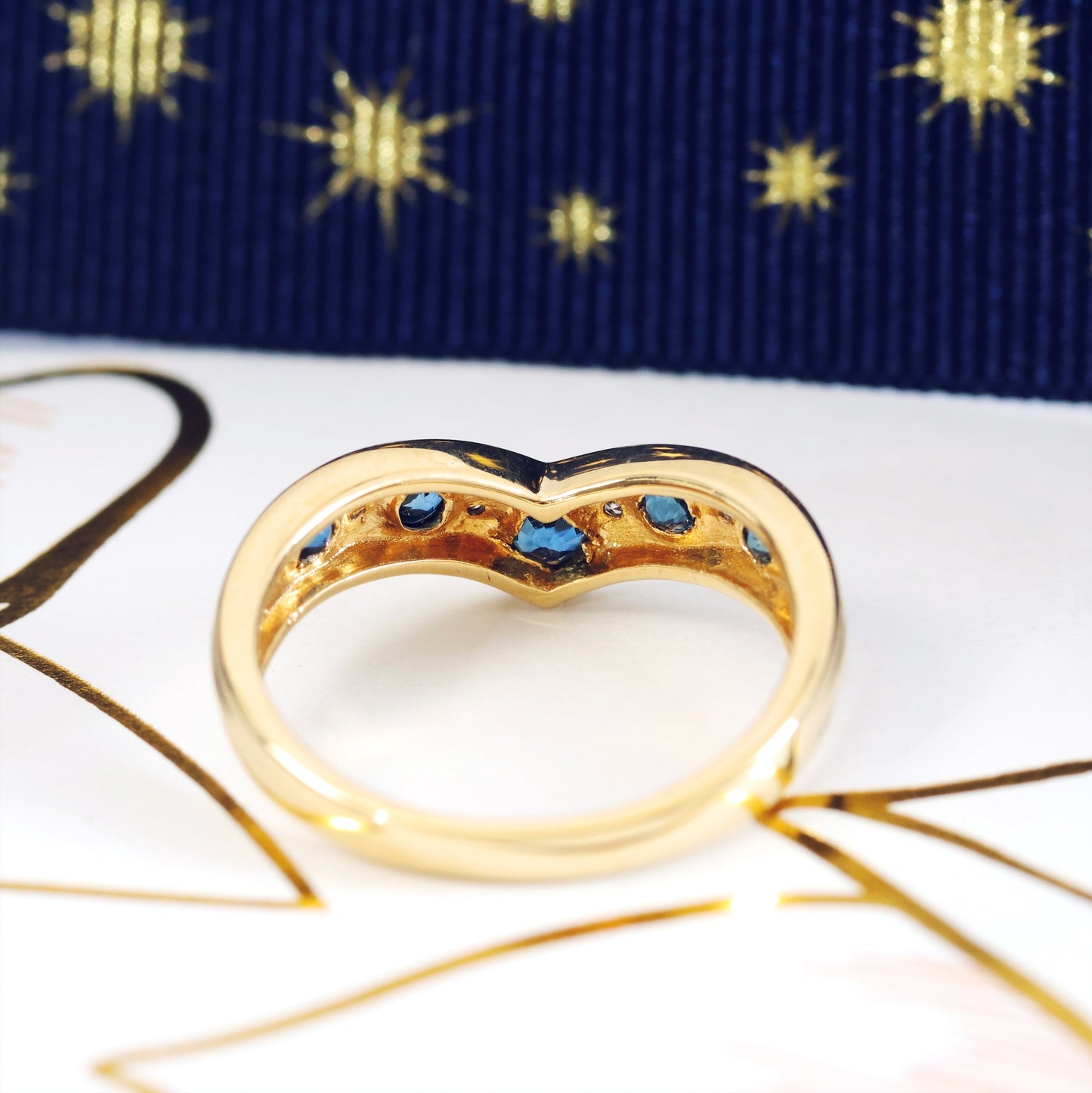 Vintage Sapphire and Diamond Wishbone Ring
