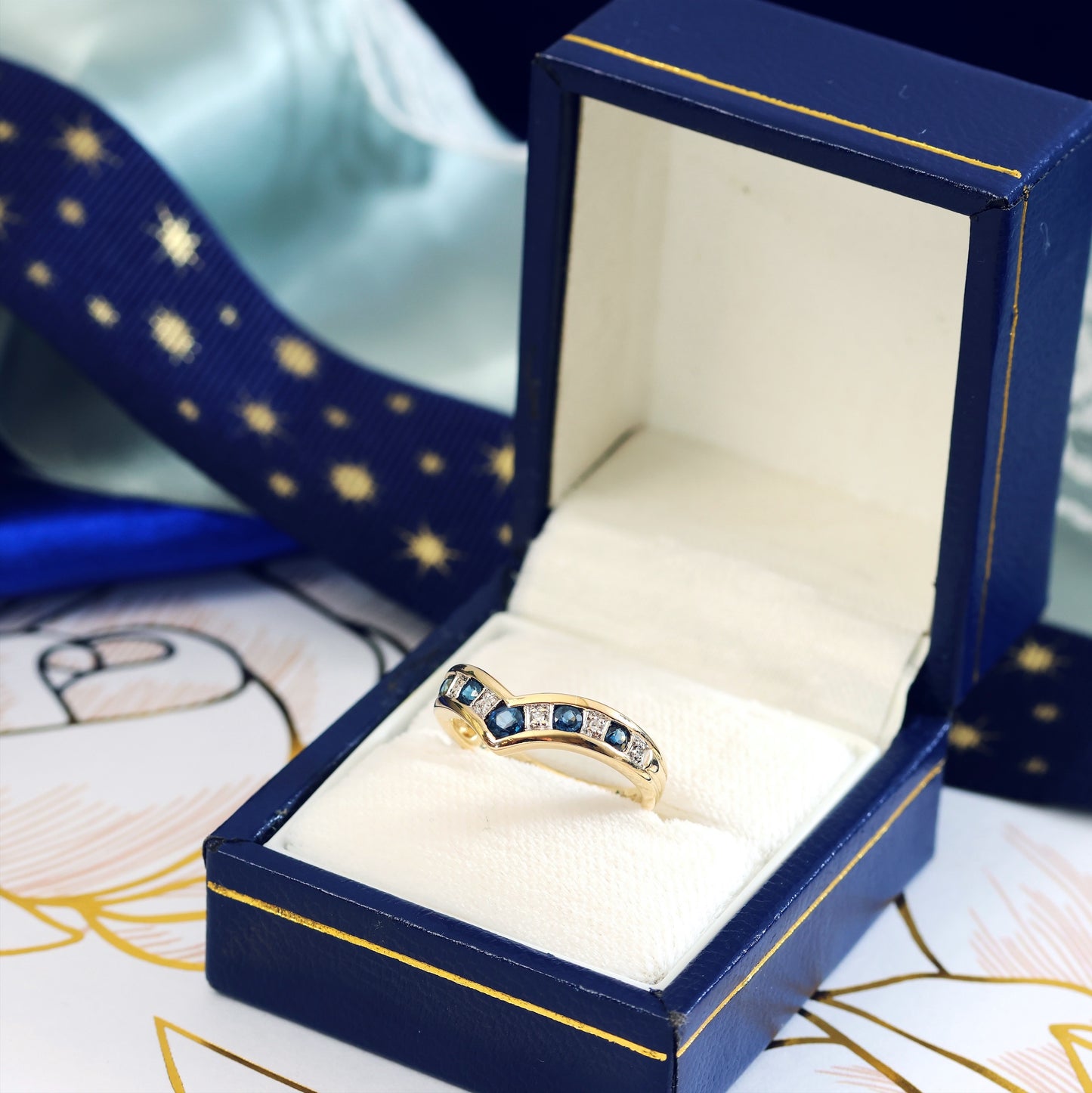 Vintage Sapphire and Diamond Wishbone Ring