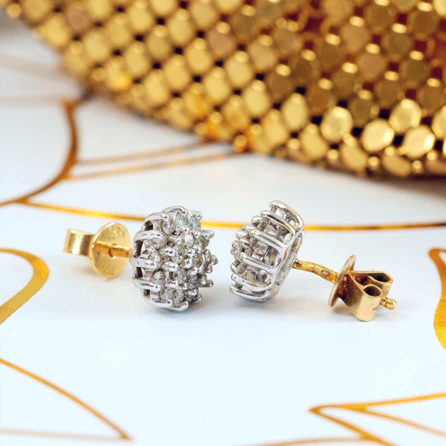 Glam Vintage Diamond Cluster Stud Earrings