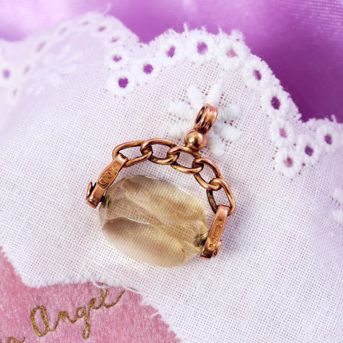 Date 1918 9ct Gold Citrine Swivel Pendant