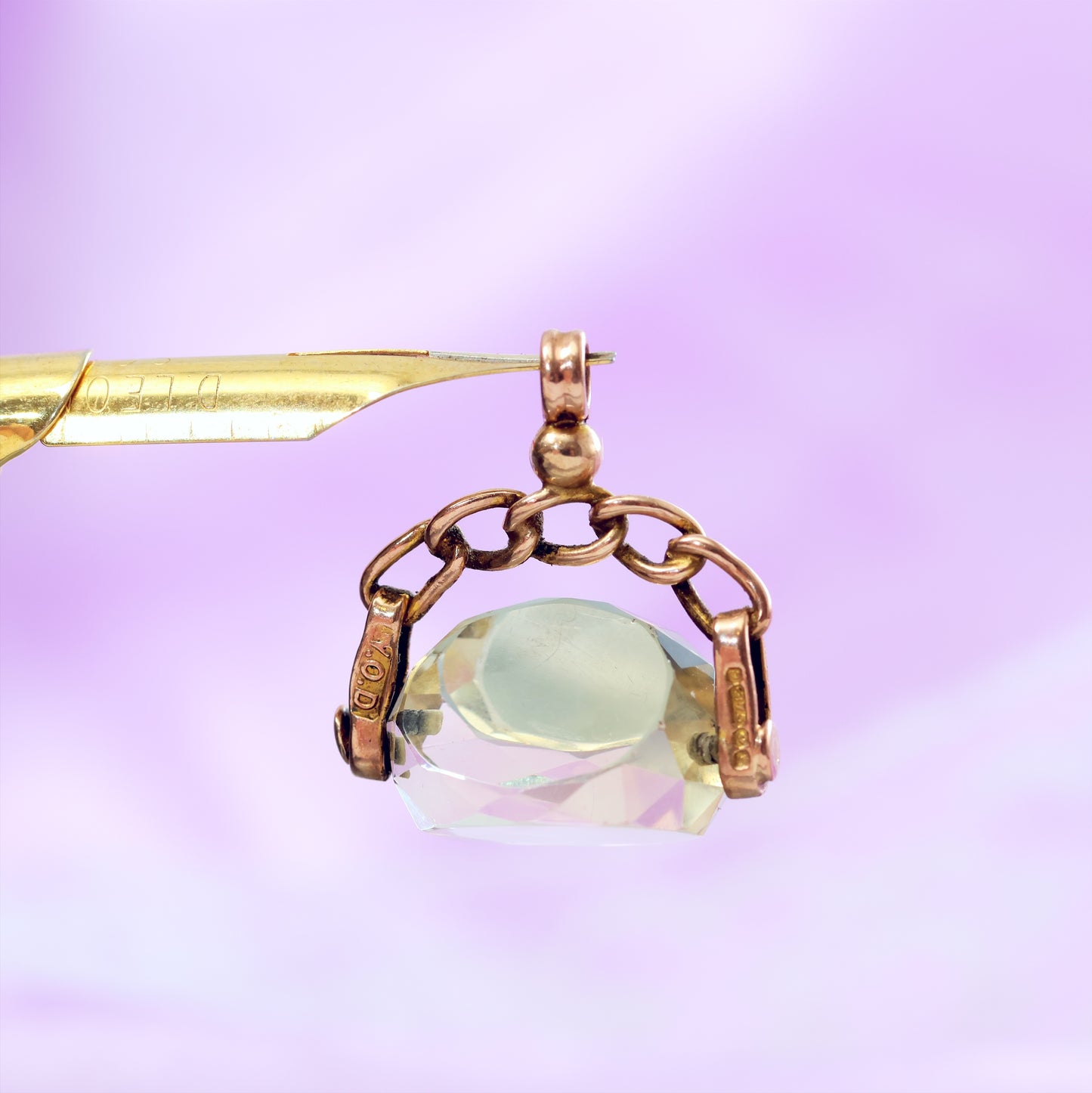 Date 1918 9ct Gold Citrine Swivel Pendant