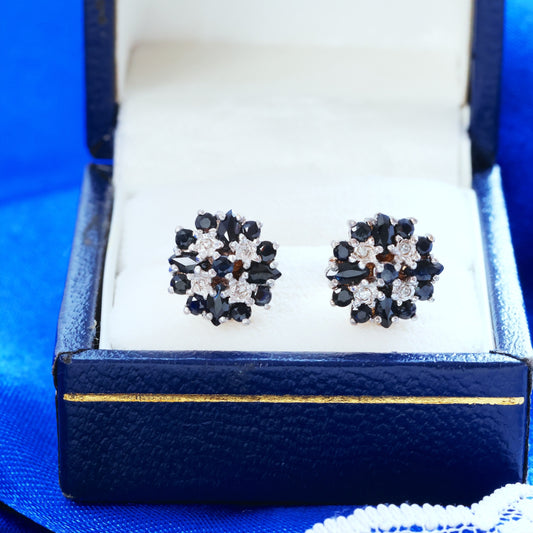 Date 1991 Vintage Sapphire & Diamond Earrings
