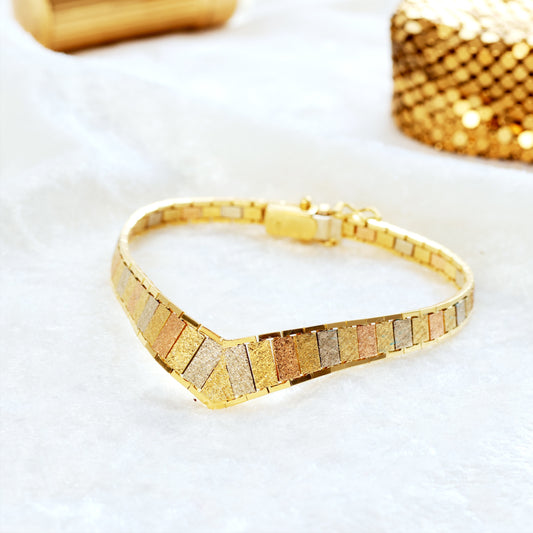 1970's Reversible Three Colour 18ct Gold 'V' Bracelet