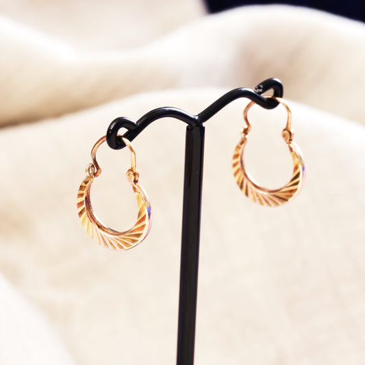D134-VINTAGE-TEXTURED-CRESCENT-9CT-YELLOW-GOLD-HOOPS-HOOP-STYLE-EARRINGS