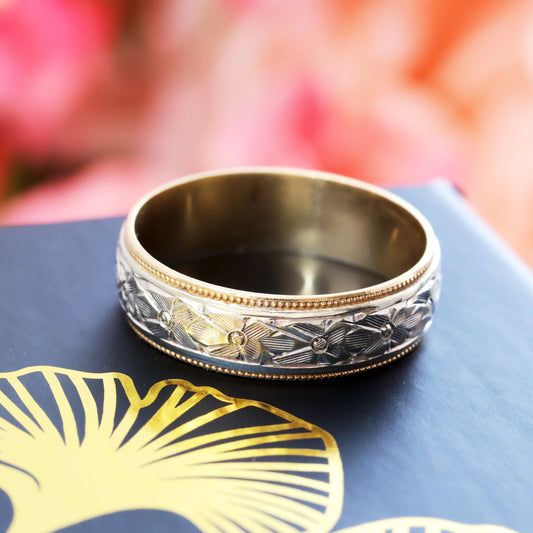 D150-VINTAGE-YELLOW-GOLD-WHITE-GOLD-PATTERNED-WEDDING-BAND-RING-01_