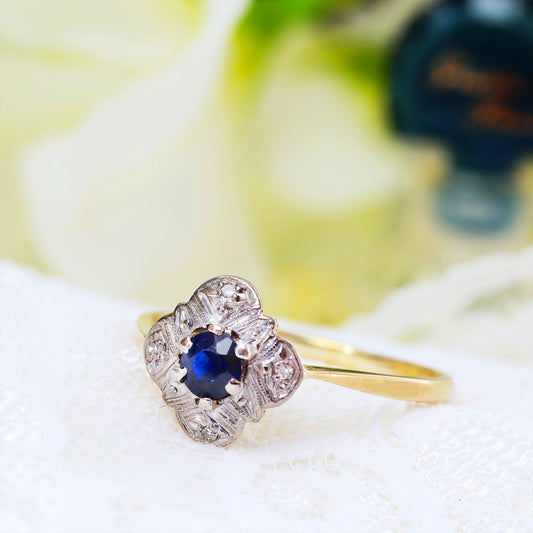 Vintage Art Deco Sapphire & Diamond Cluster Ring