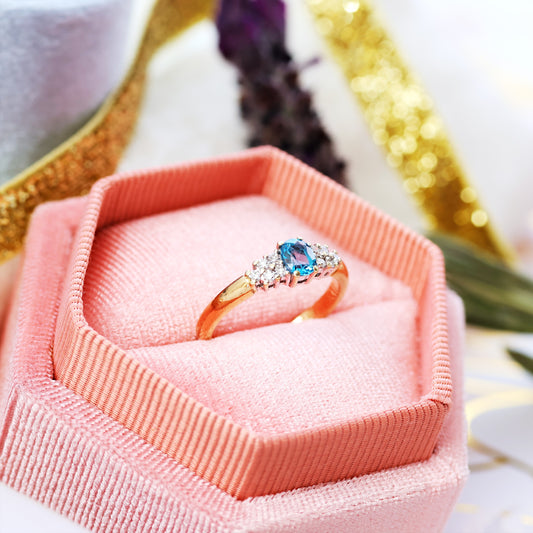 D158-VINTAGE-DIAMOND-ENGAGEMENT-BLUE-TOPAZ-TRILOGY-RING-GOLD-01