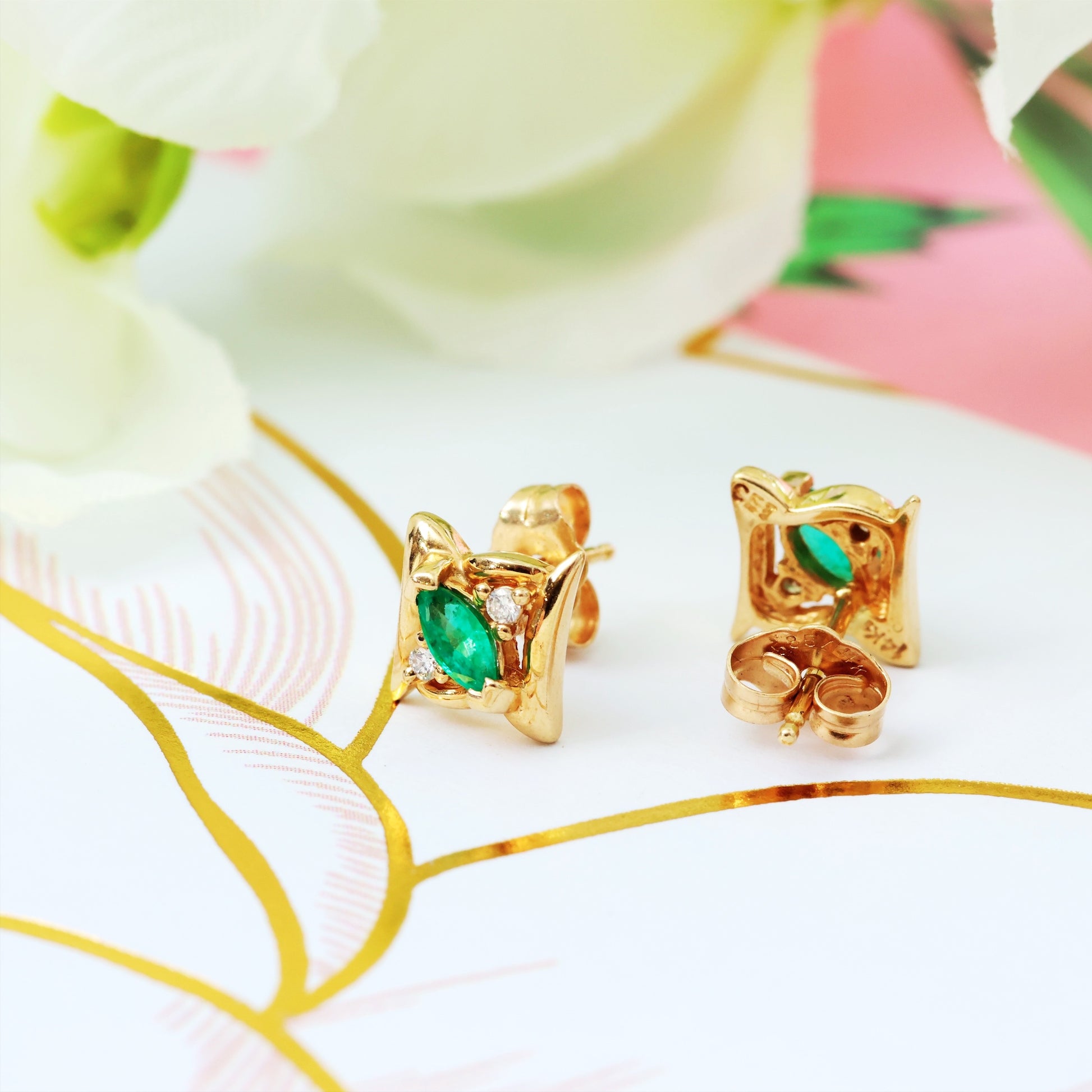 D160-VINTAGE-ITALIAN-EMERALD-DIAMOND-STUD-EARRINGS-14CT-YELLOW-GOLD-EARRING-MARQUISE-STYLE