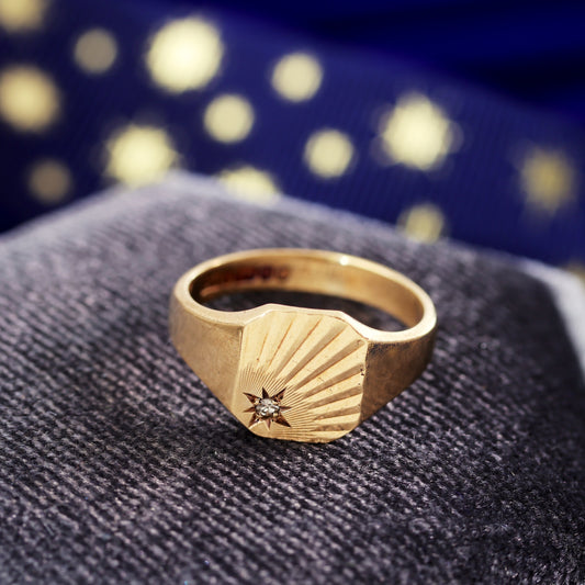 Date 1994 Diamond Sunray Signet Ring
