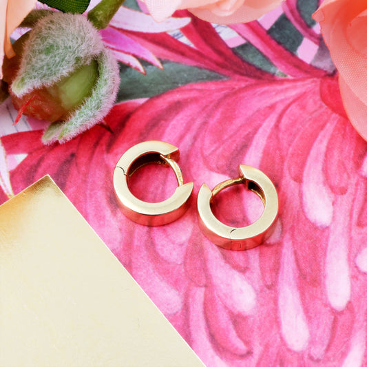 Vintage Squared 9ct Gold Huggie Hoop Earrings