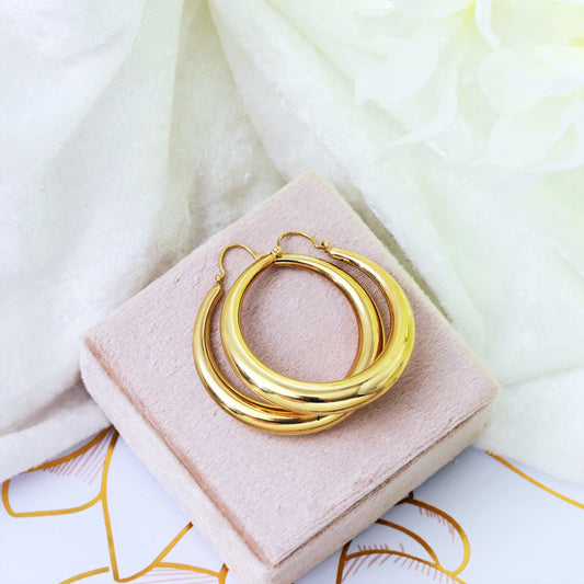 Impressive 9ct Gold Crescent Hoop Earrings
